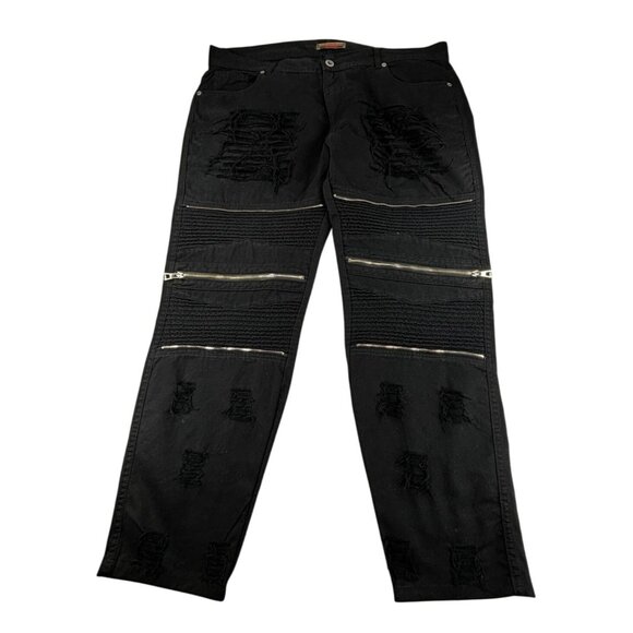Focus Clothing Company Black Distressed Biker Jeans Mens 42x32 100% Cotton - Picture 1 of 7